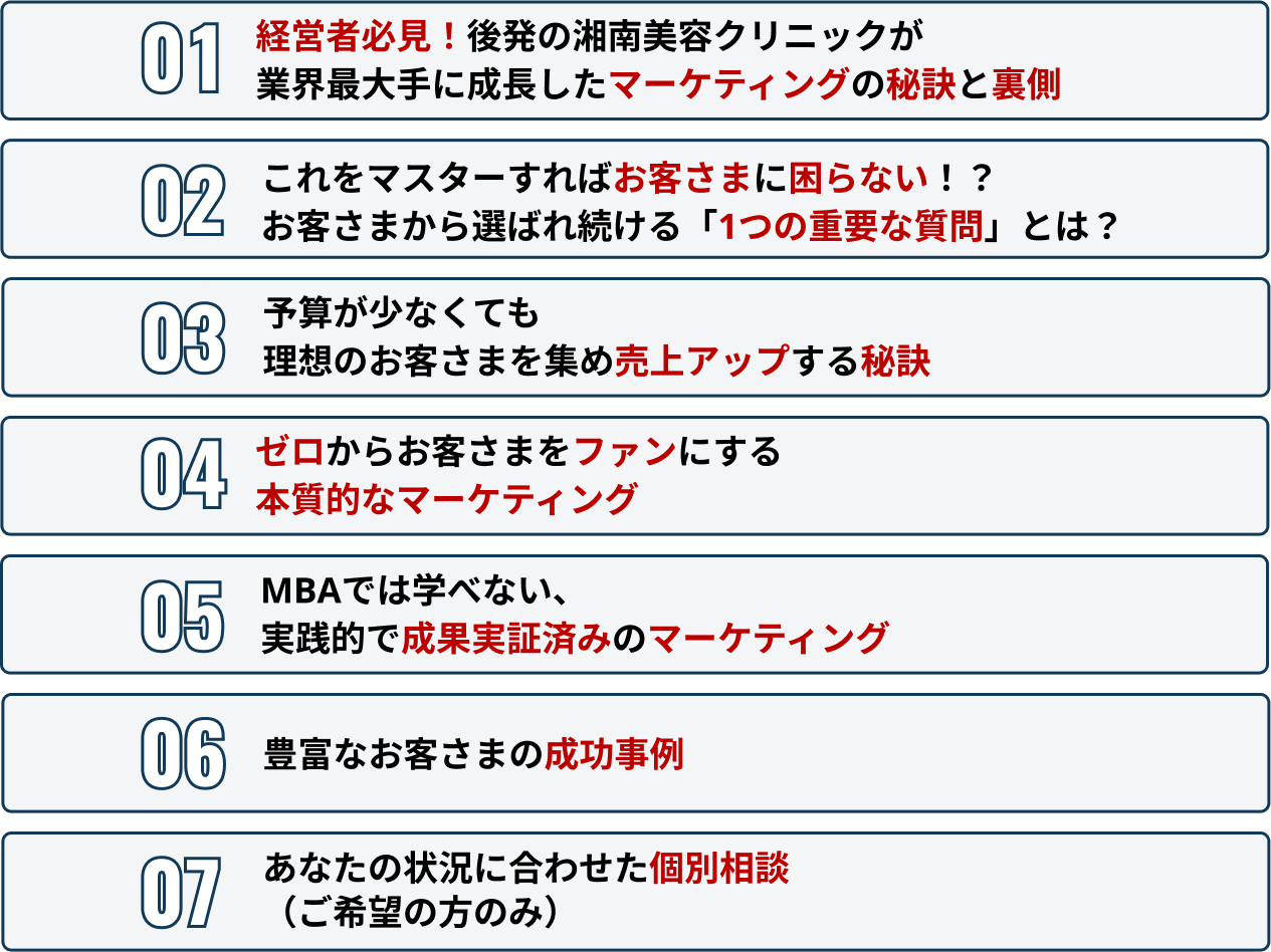 ・何をすれば売上に繋がるのか明確になり日々の不安から解放され、自信が持てる・仕事に追われることが無くなり自社の将来を考える余裕ができる・変化が激しく、他社が苦しむ中でも定して売上を伸ばし続けられる